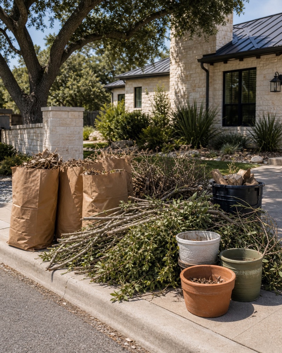 Yard waste staged neatly for pickup